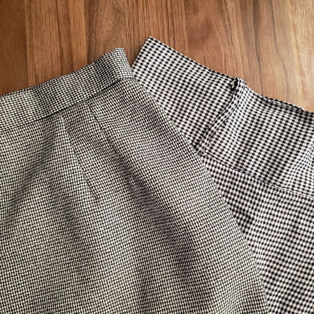 Set of 2 - Vintage Houndstooth & Gingham Print Pencil Skirts in Black/White Sz S